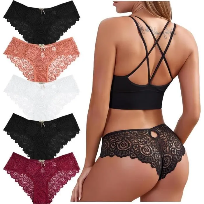Culotte Dentelle Sexy pour Femme String Chic sous Vêtements Féminins Lingerie Shorties Slips Ultra Minces S-XL Multicolore