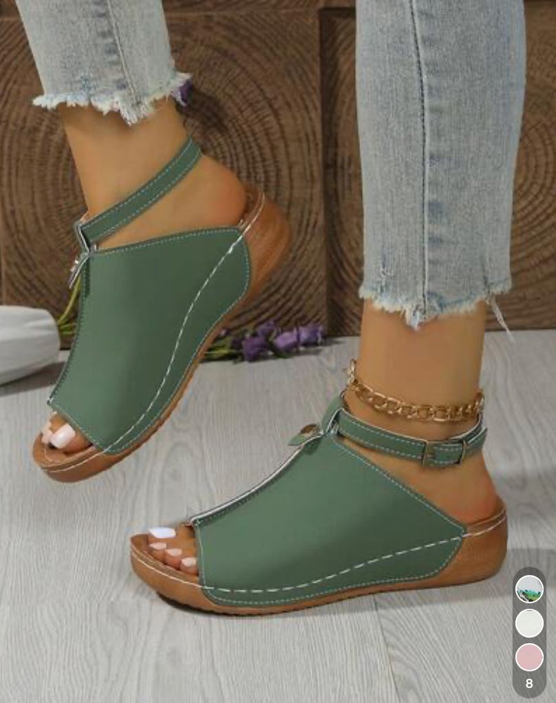 Sandales compensées kaki à bride cheville
