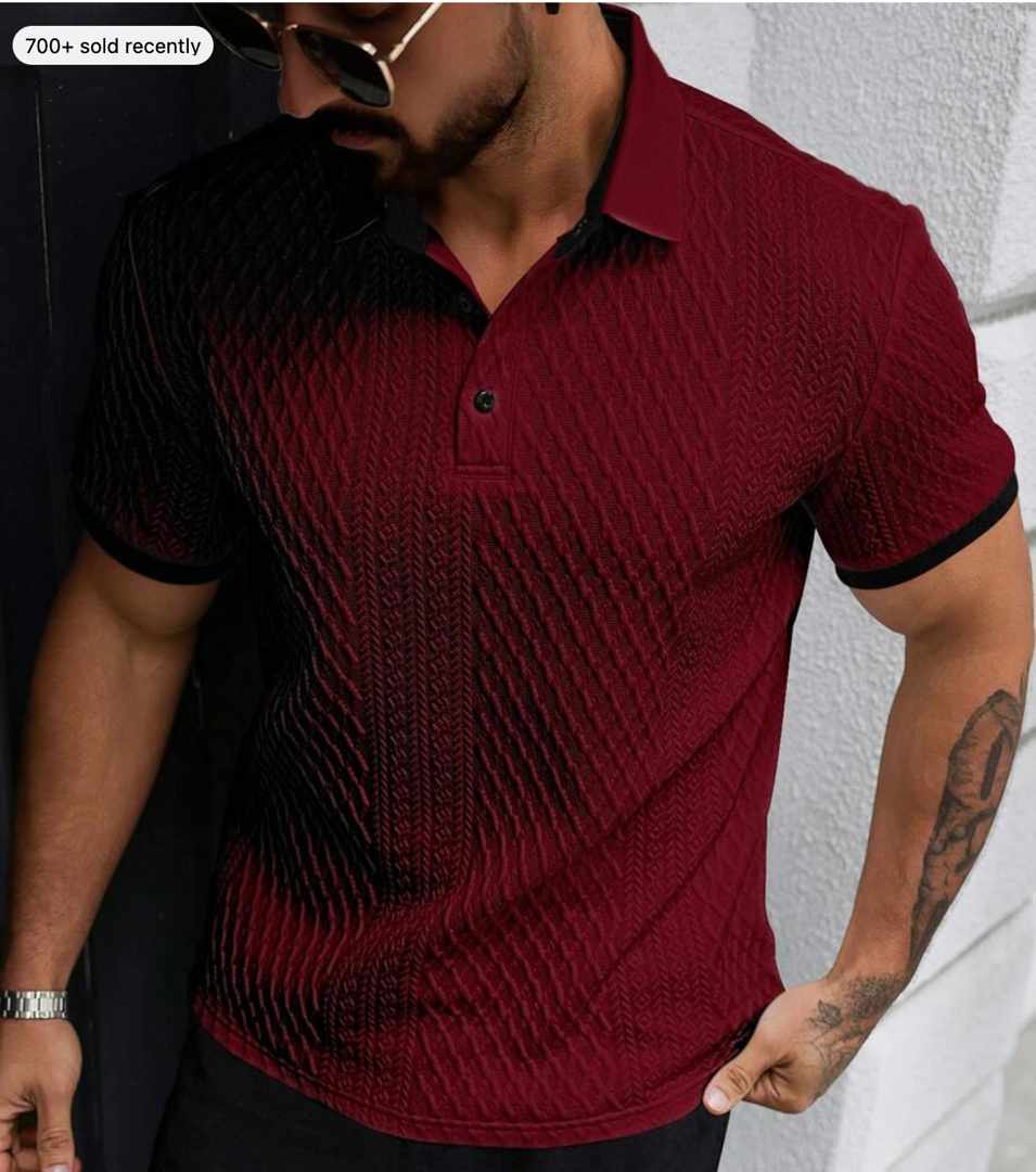 Polo en tricot texturé bordeaux pour homme avec bordures contrastées – Style Old Money décontracté