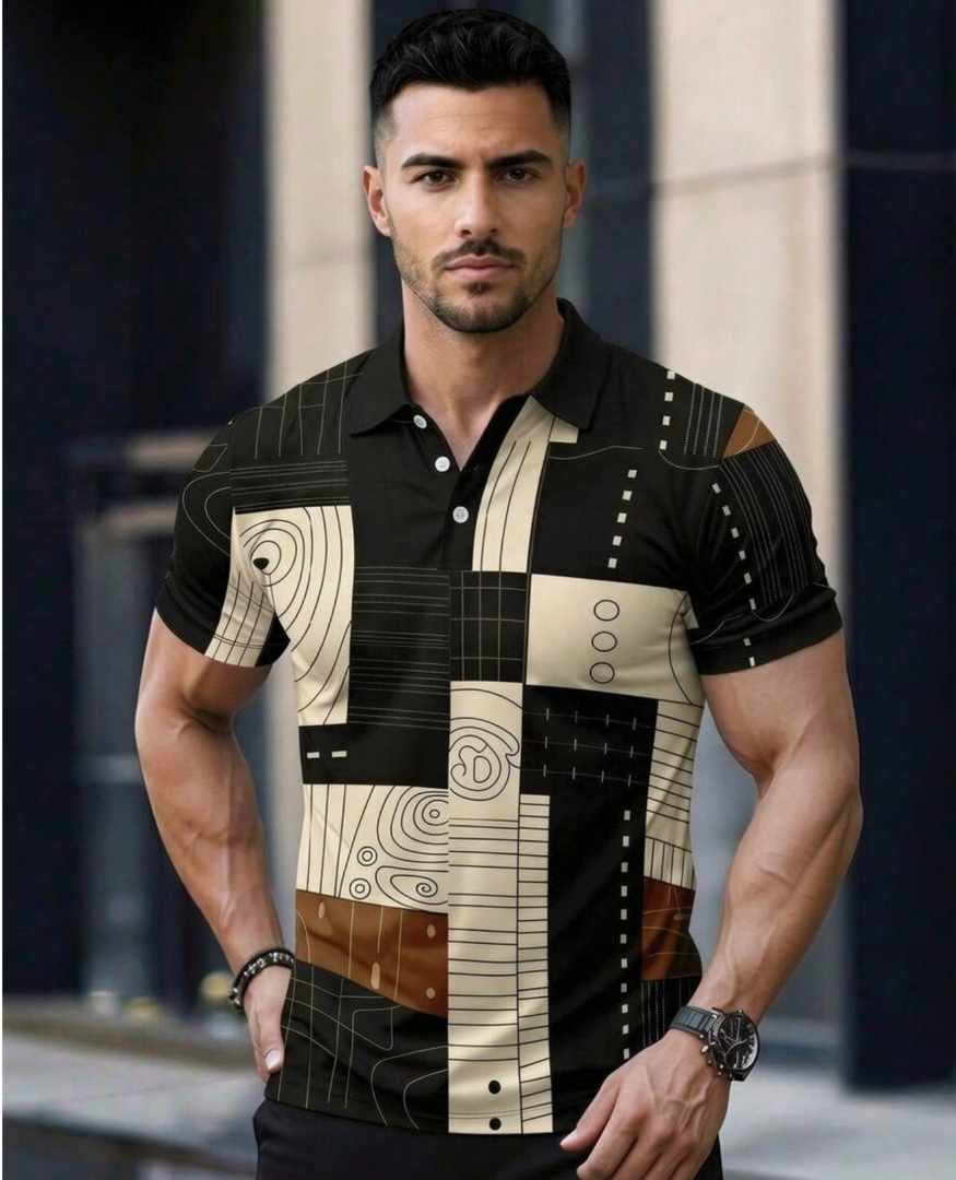 Polo pour homme à motifs géométriques abstraits