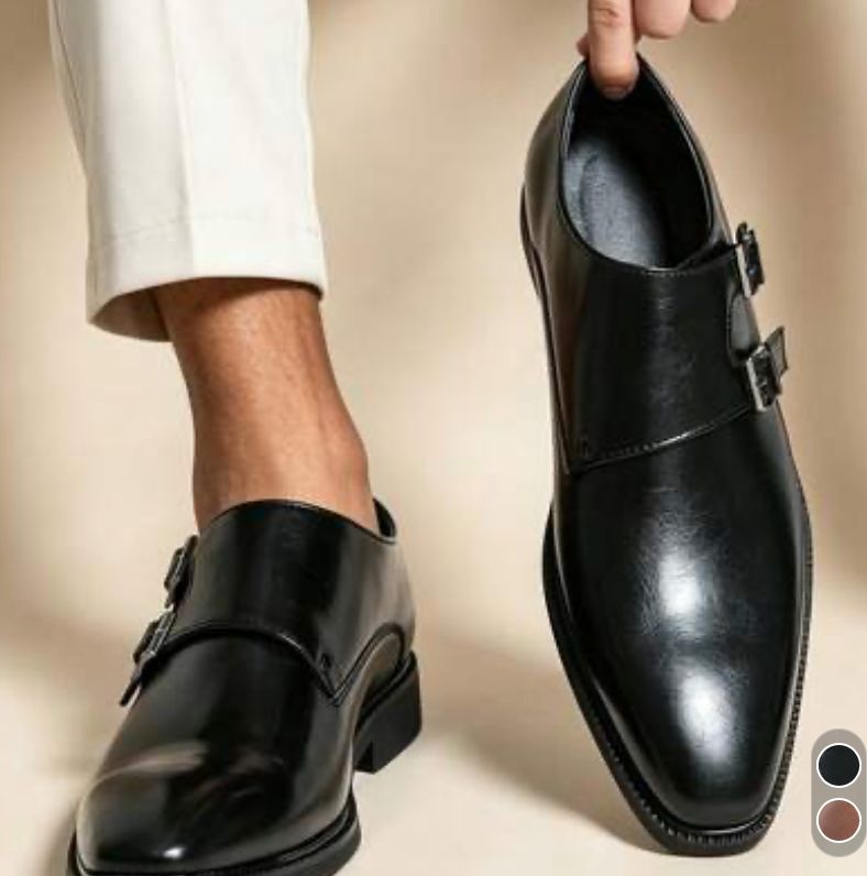 Chaussures habillées pour homme à double boucle en simili-cuir noir – Style Monk Strap