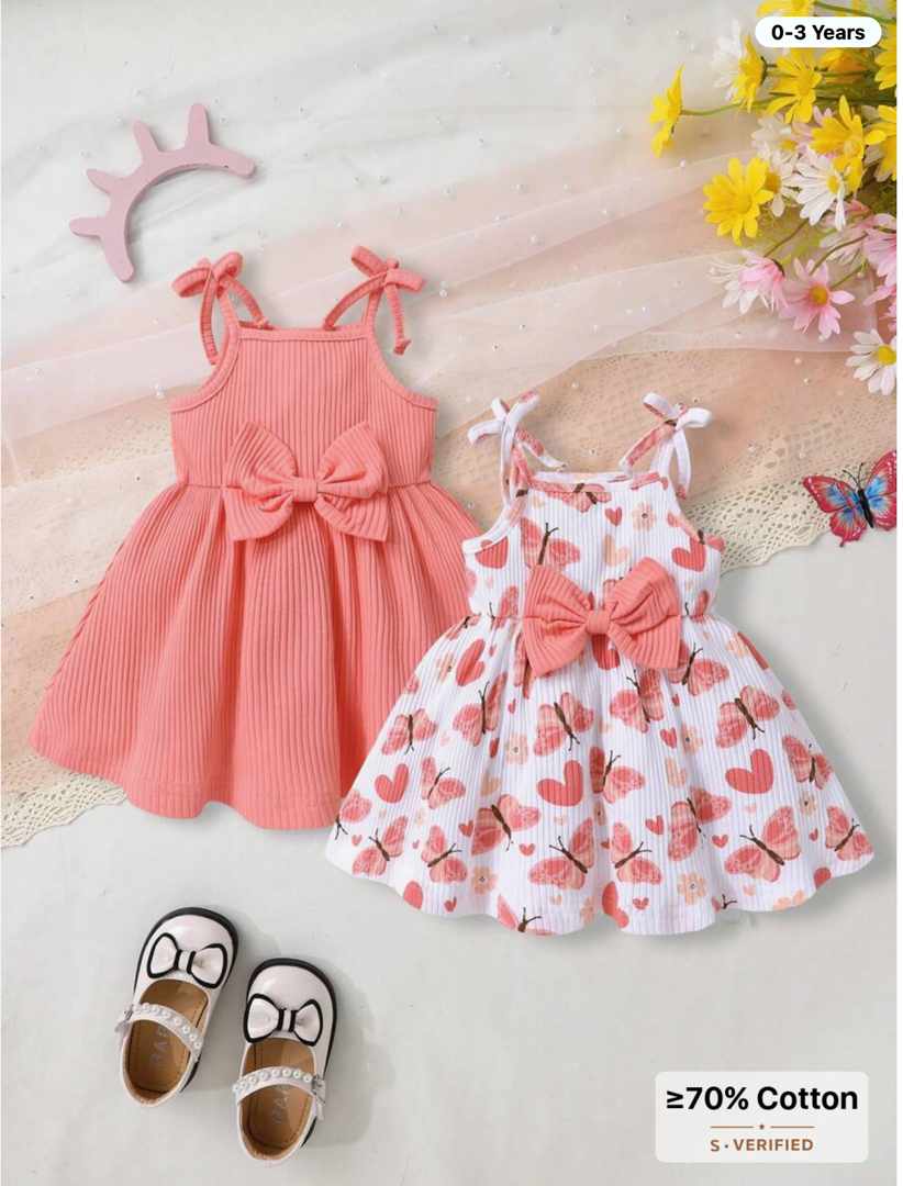 Ensemble 2 pièces d’été pour bébé fille – Robe côtelée et imprimé papillon