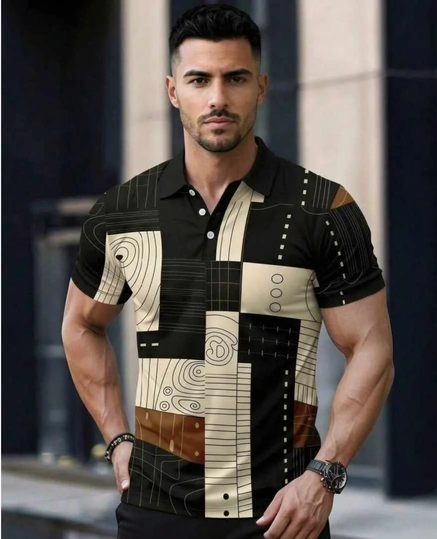 Polo pour homme à motifs géométriques abstraits