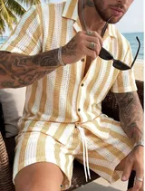 Ensemble homme chemise et short à rayures noires et blanches en maille — miniature 3