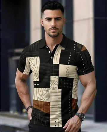 Polo pour homme à motifs géométriques abstraits