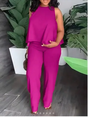 Ensemble chic deux pièces noir pour femme – Haut sans manches et pantalon large